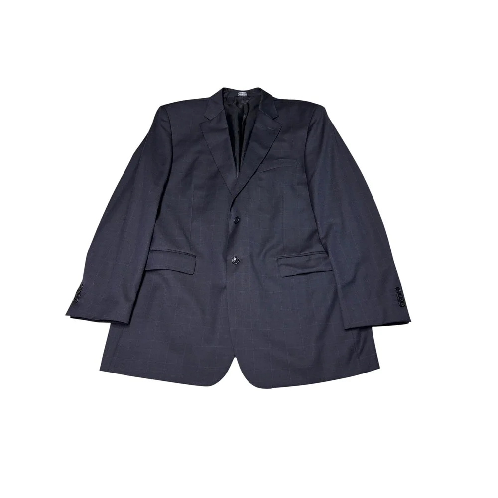 Gianni Manzoni Navy Windowpane Suit Reda Super 110s Wool Italy Mens 46L W38 L29